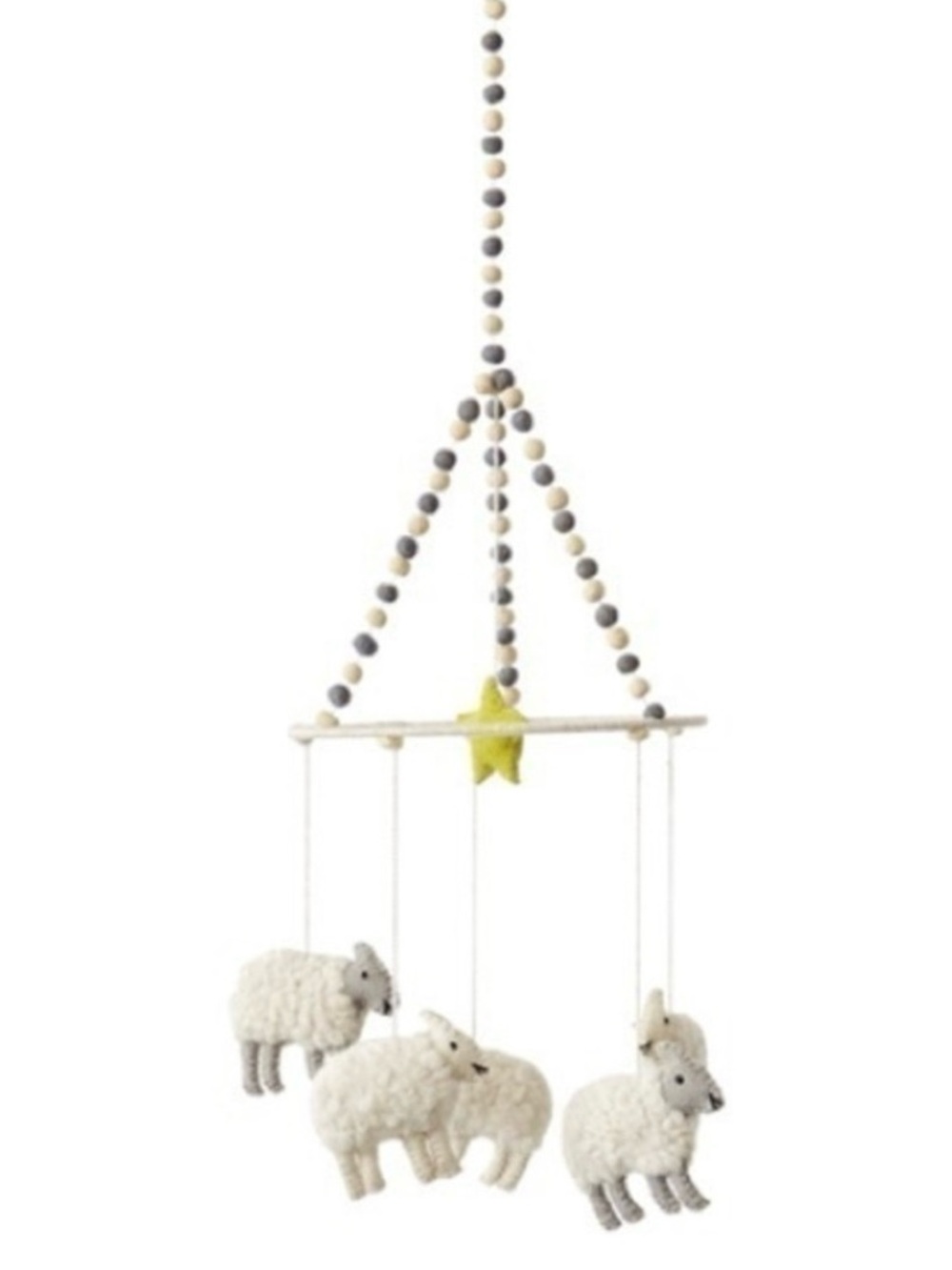 Anthropologie Wool Sheep Mobile with Yellow Star